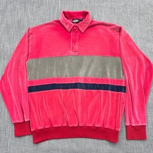 Vintage 80s Towncraft Velour Polo Shirt Mens L Red Colorblock Long Sleeve Retro